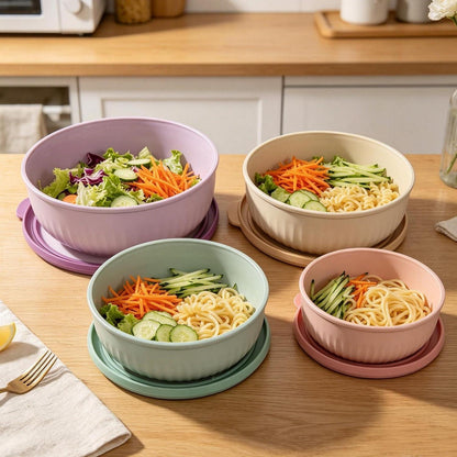 Salatschüssel Set mit Deckel, 4er BPA-frei, stapelbar