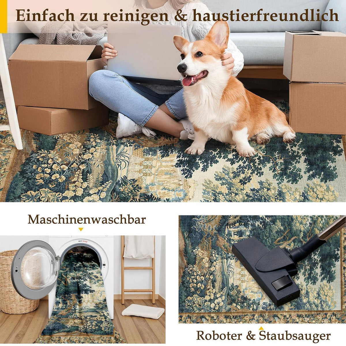Vintage Teppich 300x400cm – Bunt & Waschbar für Wohnzimmer
