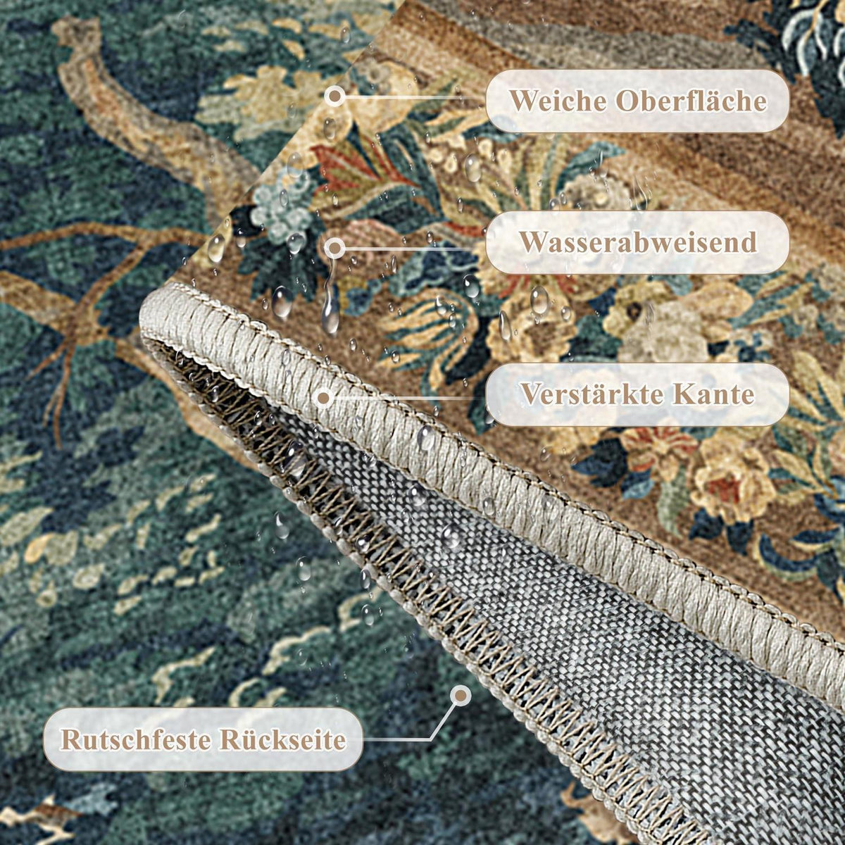Vintage Teppich 160x230cm – Bunt & Waschbar für Wohnzimmer