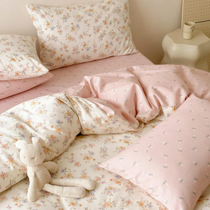 Blumen Bettwäsche-Set Rosa Creme 155x220cm | Mikrofaser
