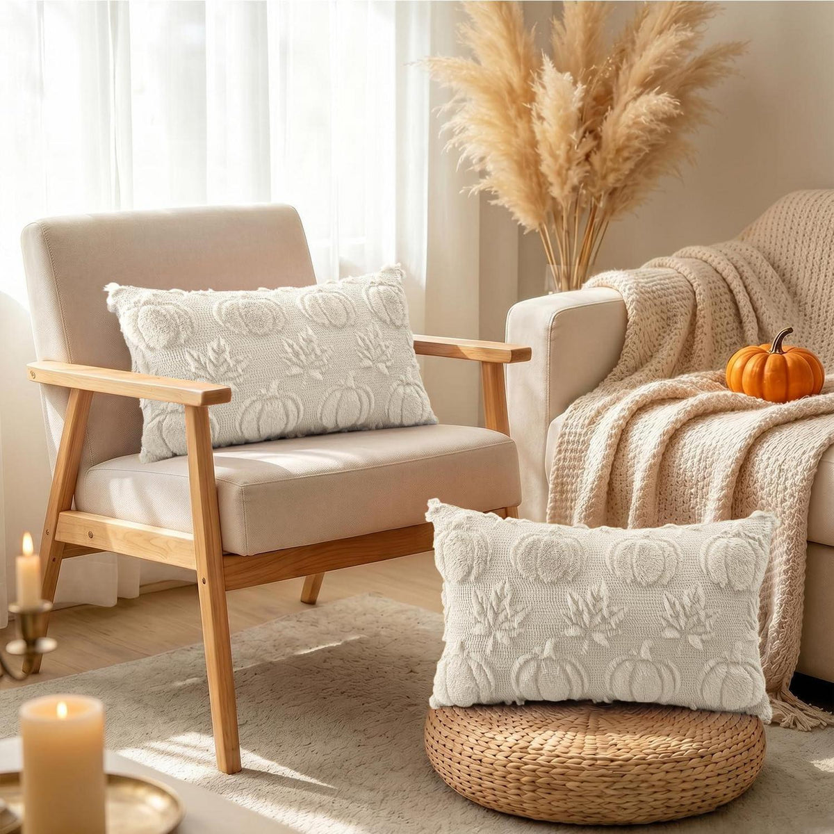 Herbstlicher Kürbis Ahornblatt Kissenbezug 40x60 cm Beige