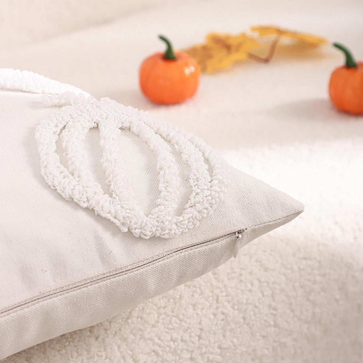 2er Set Kissenbezug Kürbis Herbst 45x45cm Erntedankfest Weiß