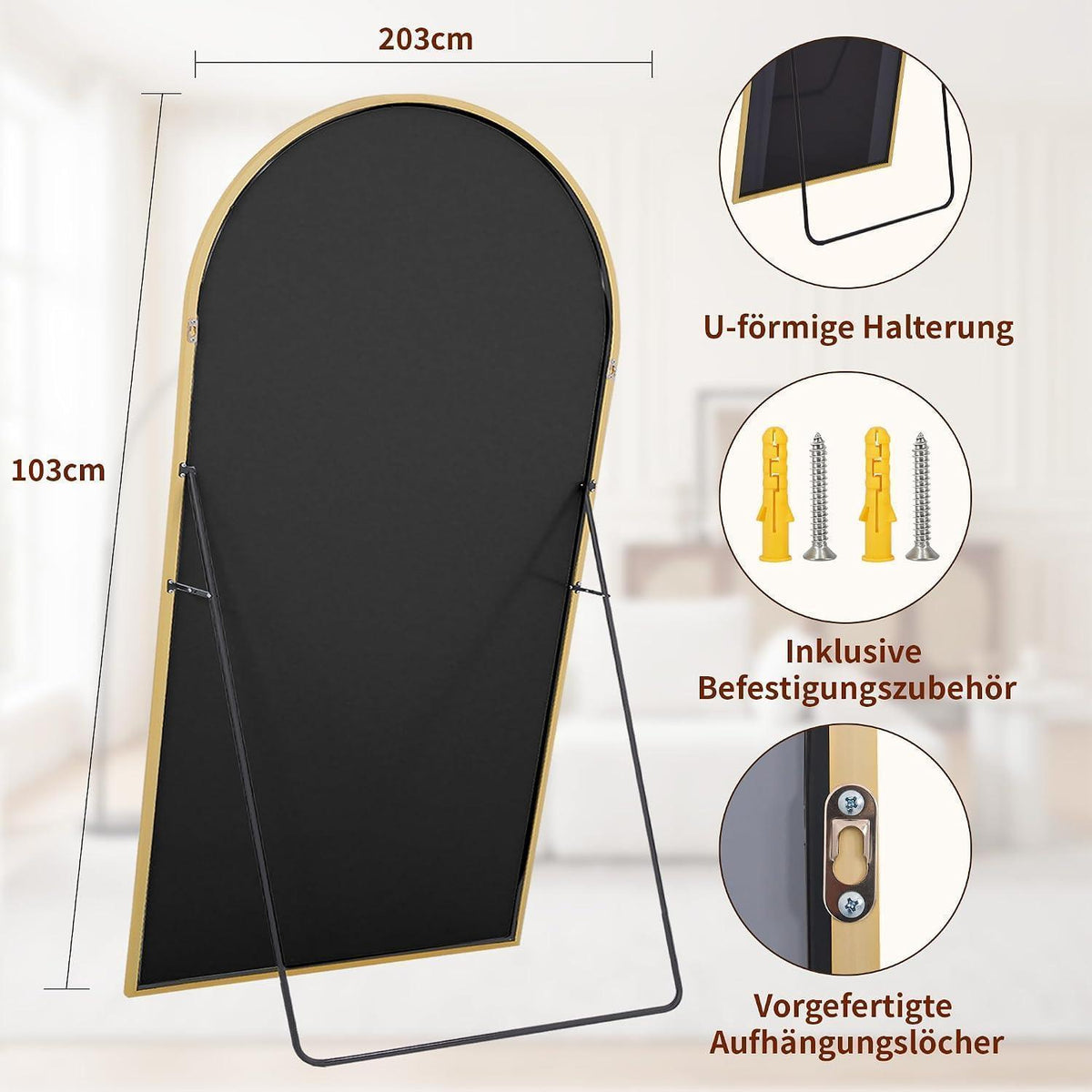 Großer Standspiegel 203x103 cm mit Ständer & HD Spiegelbild
