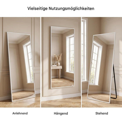 Ganzkörperspiegel mit Ständer – 170x70cm, Aluminiumrahmen, Weiß