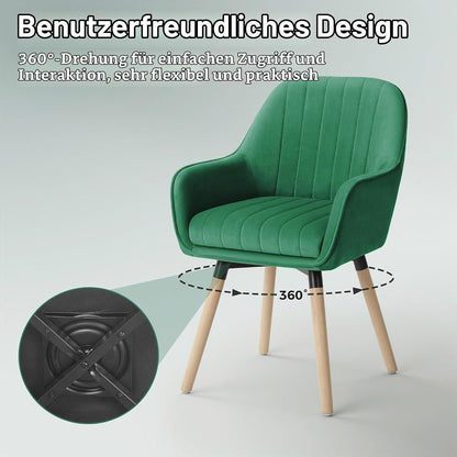 Esszimmerstühle Set 4 Grün, 360° Drehbar & Gepolstert