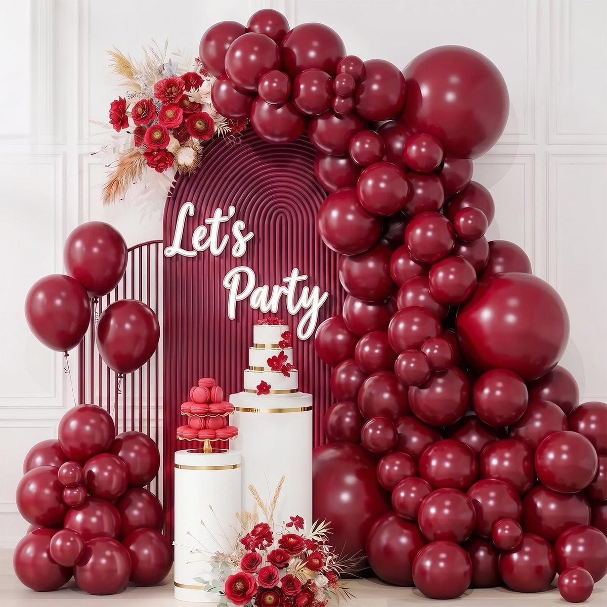 100 Rot Bordeaux Luftballons Set für Geburtstag & Party
