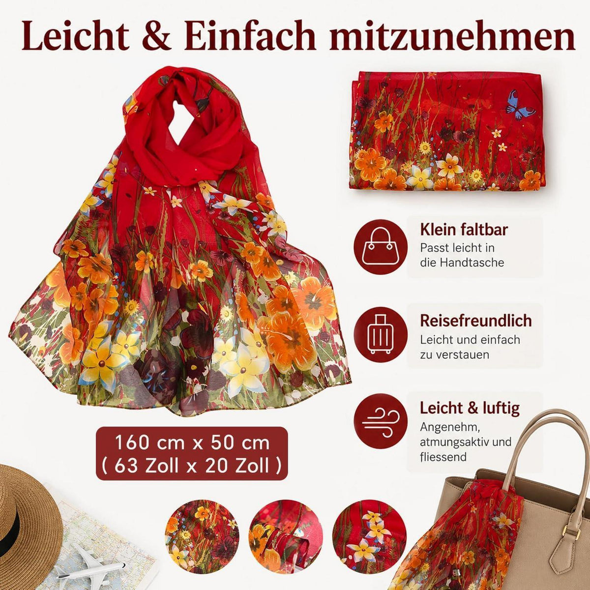 Chiffon Schal Damen Bunt Elegant 160x50cm