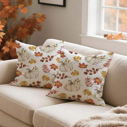 Herbst Kissenbezug 40x40 - 2er Set Kürbis & Blätter Orange
