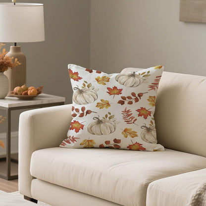 Herbst Kissenbezug 40x40 - 2er Set Kürbis & Blätter Orange