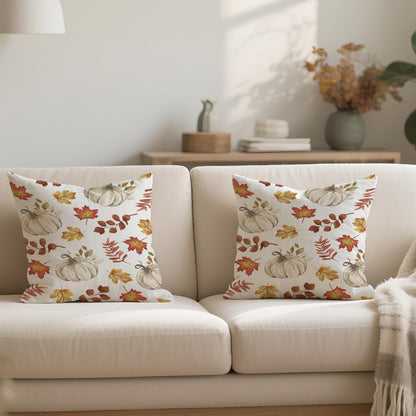Herbst Kissenbezug 40x40 - 2er Set Kürbis & Blätter Orange