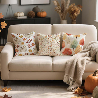 Herbst Kissenbezug 40x40 - 2er Set Kürbis & Blätter Orange