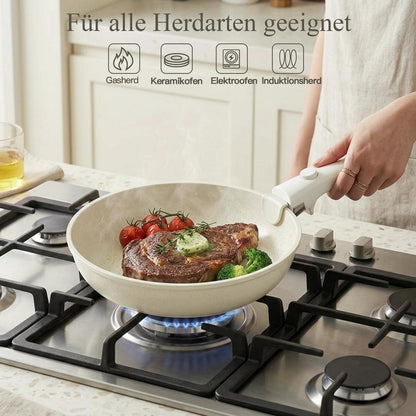 16-teiliges Pfannenset Antihaft, Abnehmbare Griffe Weiß