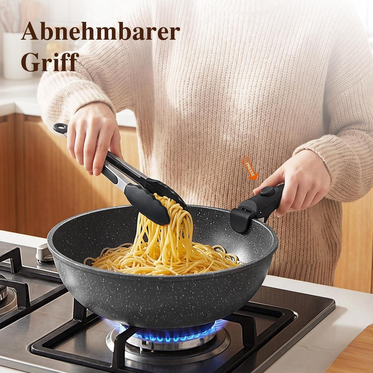 11-teiliges Pfannenset Antihaft, Abnehmbare Griffe & Platzsparend