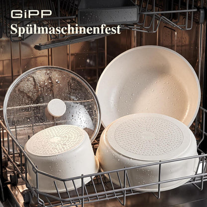 19-teiliges Pfannenset Antihaft, Abnehmbare Griffe Weiß