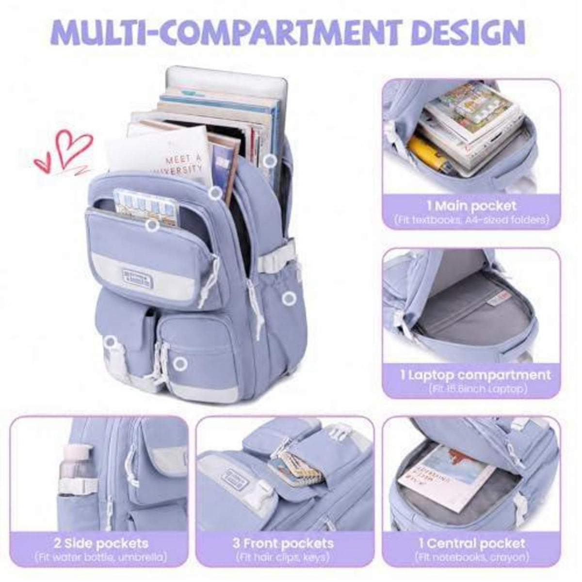 Schulrucksack mit Rollen für Mädchen – Blau, 27L
