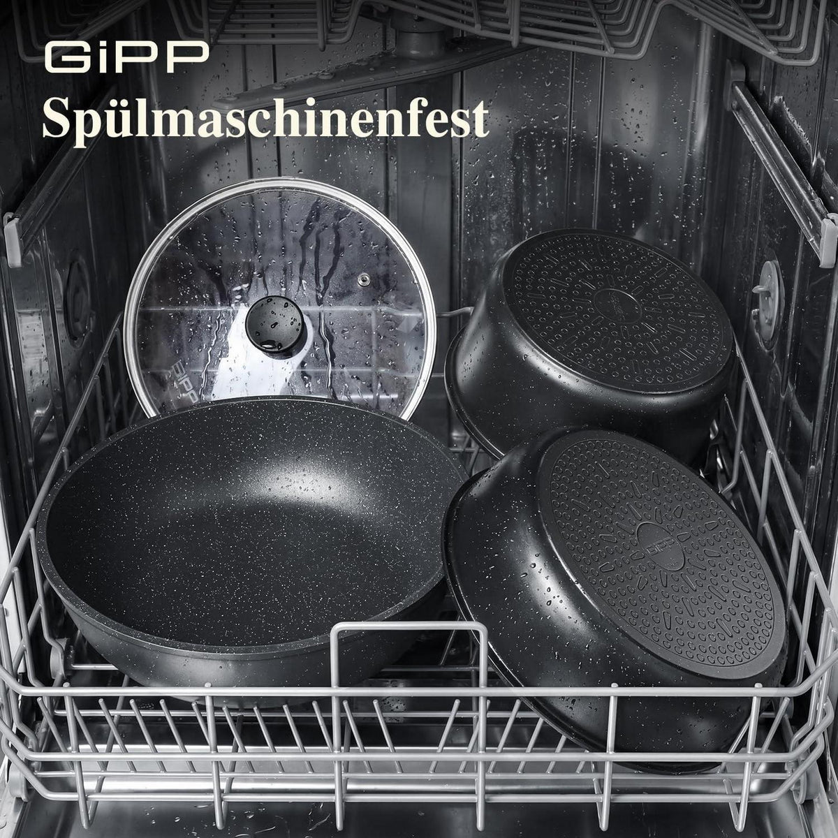 19-teiliges Pfannenset Antihaft, Abnehmbare Griffe & Platzsparend