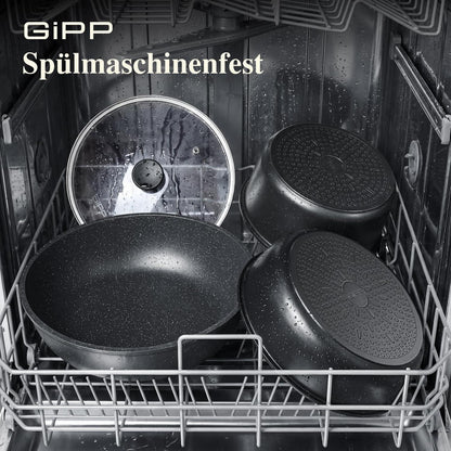 19-teiliges Pfannenset Antihaft, Abnehmbare Griffe & Platzsparend