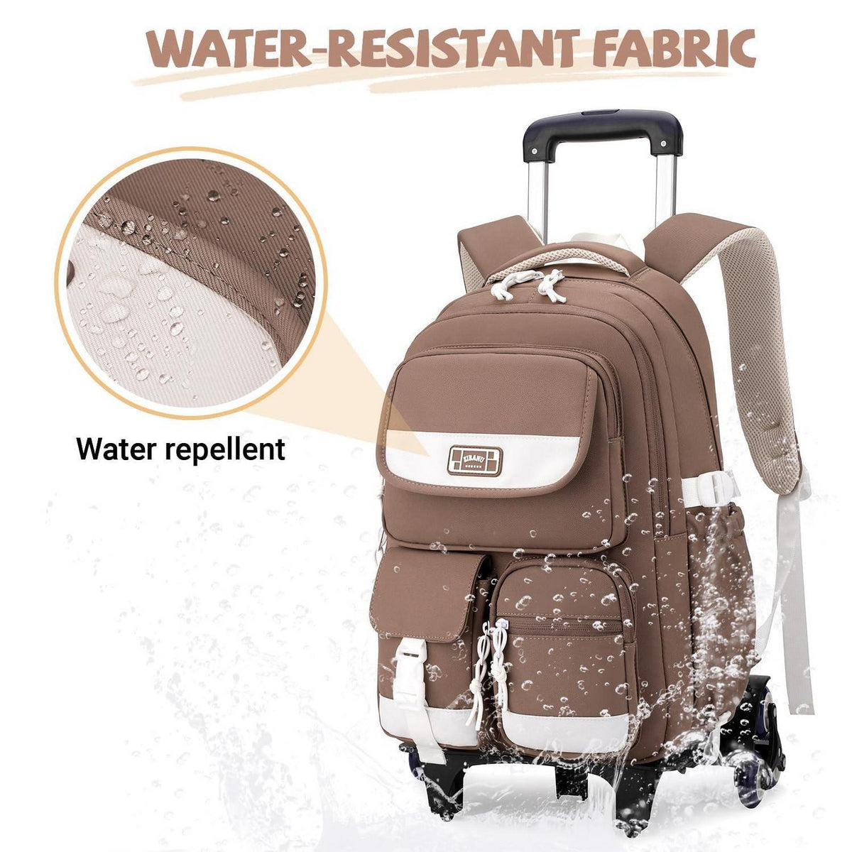 Schulrucksack mit Rollen für Mädchen – Braun, 27L