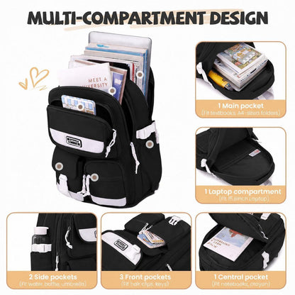 Schulrucksack mit Rollen für Mädchen – 27L, Schwarz
