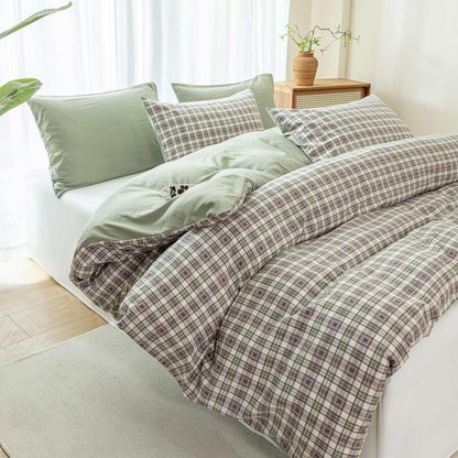 Karierte Bettwäsche 135x200, 4-teilig, Grünes Karomuster, Landhausstil