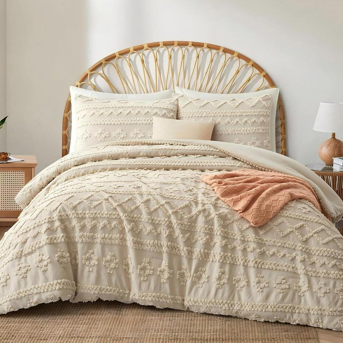 Bettwäsche-Set Boho Beige 200x220cm Getuftet mit Reißverschluss