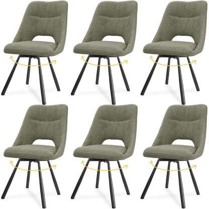 Drehbarer Esszimmerstuhl Set 6 – Kaschmir-Stoff, Braun-Grau