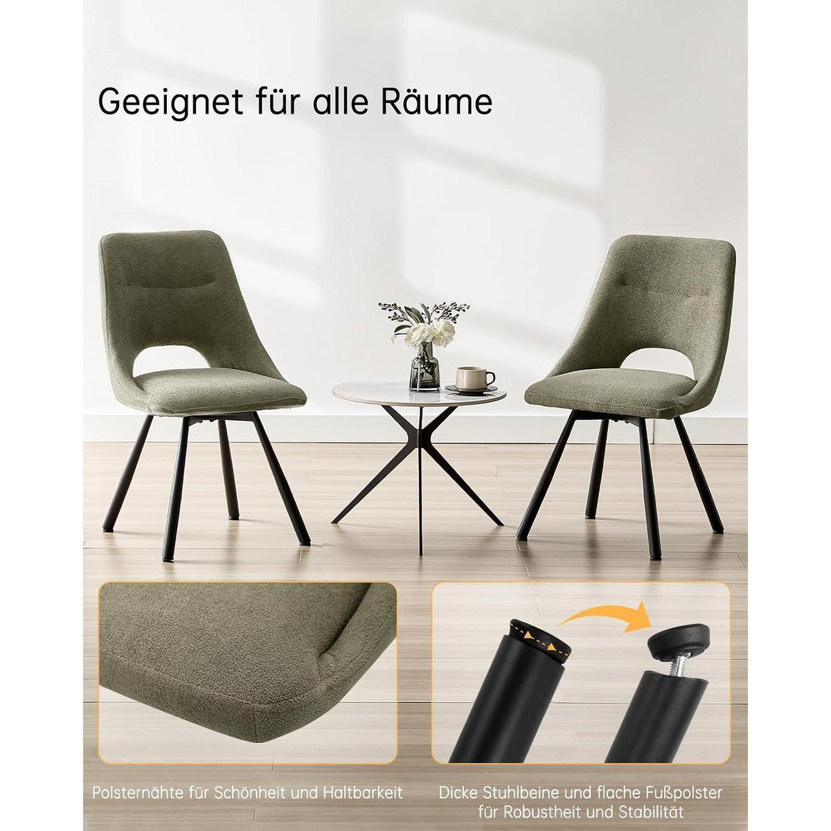 Drehbarer Esszimmerstuhl Set 6 – Kaschmir-Stoff, Braun-Grau