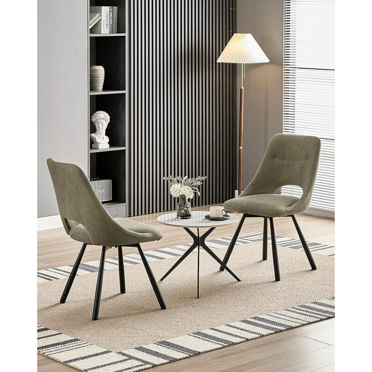 Drehbarer Esszimmerstuhl Set 6 – Kaschmir-Stoff, Braun-Grau