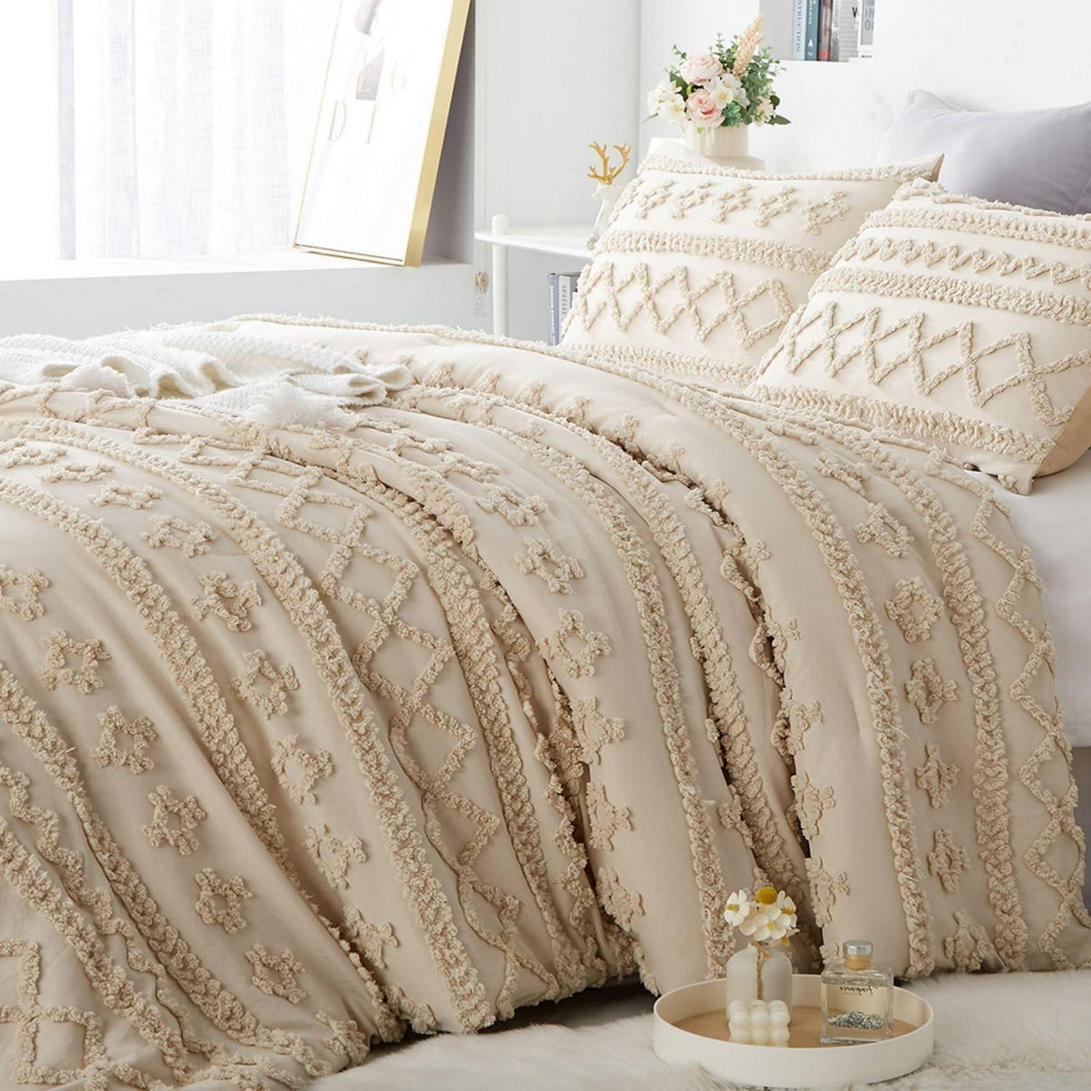 Bettwäsche-Set Boho Beige 220x240cm mit Tufting-Stickerei