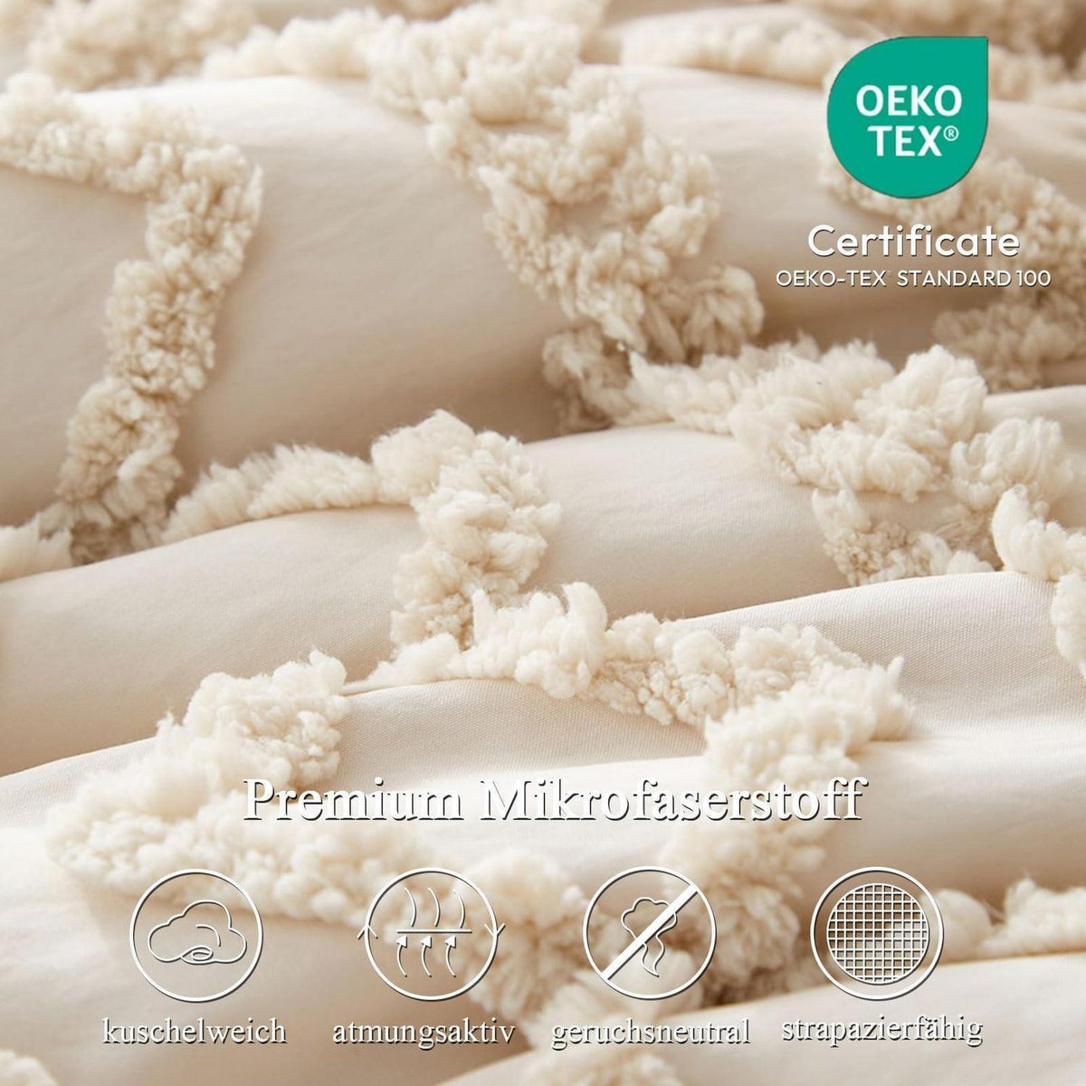 Bettwäsche-Set Boho Beige 220x240cm mit Tufting-Stickerei