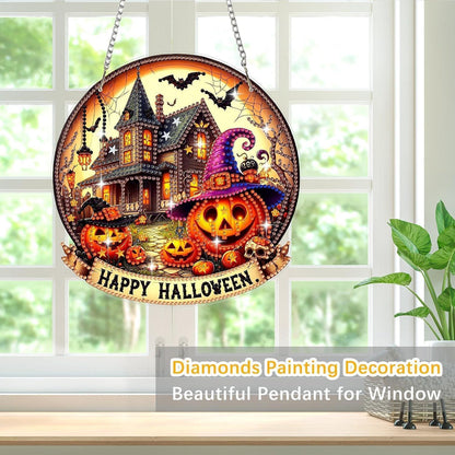 Diamant Painting Halloween Kürbis Anhänger - Fensterdeko DIY Set