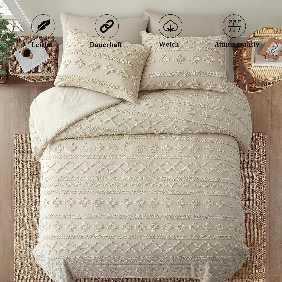 Bettwäsche-Set Boho Beige 200x200cm Getuftet Baumwolle