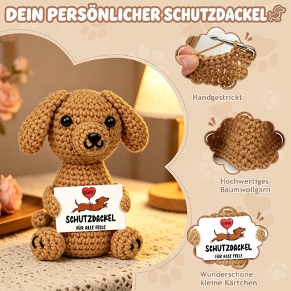 Dackel Geschenkset: Glas mit Deckel & Gehäkelter Glücksbringer