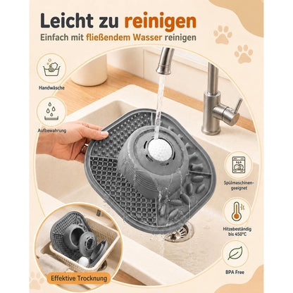 Slow-Feeder Leckmatte für Hunde – Grau, Faltbar & Beschäftigung
