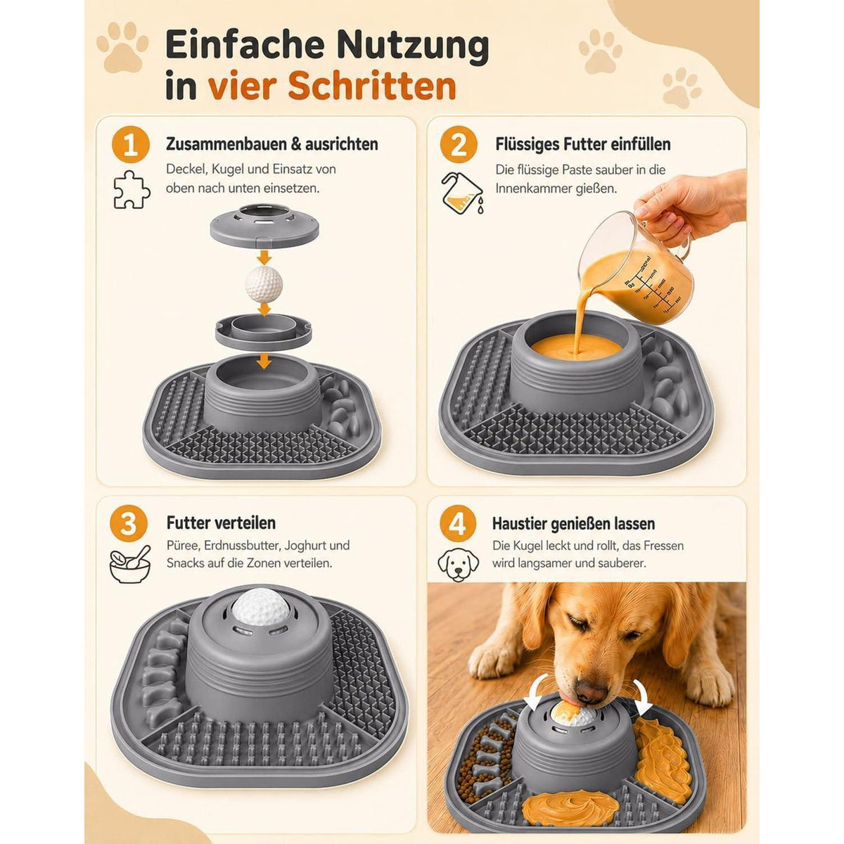 Slow-Feeder Leckmatte für Hunde – Grau, Faltbar & Beschäftigung