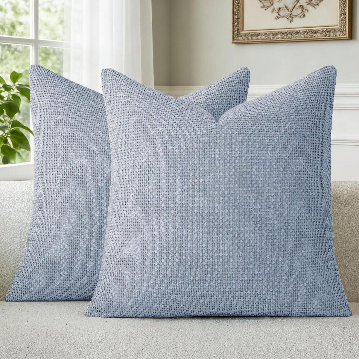 Kissenbezug 50x50 Hellblau Chenille 2er Set