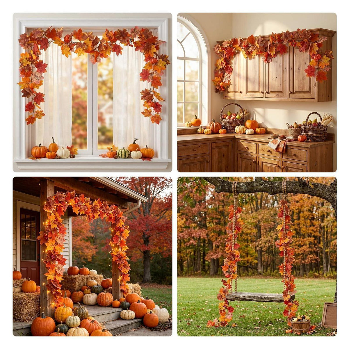 Herbstgirlande 160cm – Ahornblätter, Kürbisse & Beeren Deko