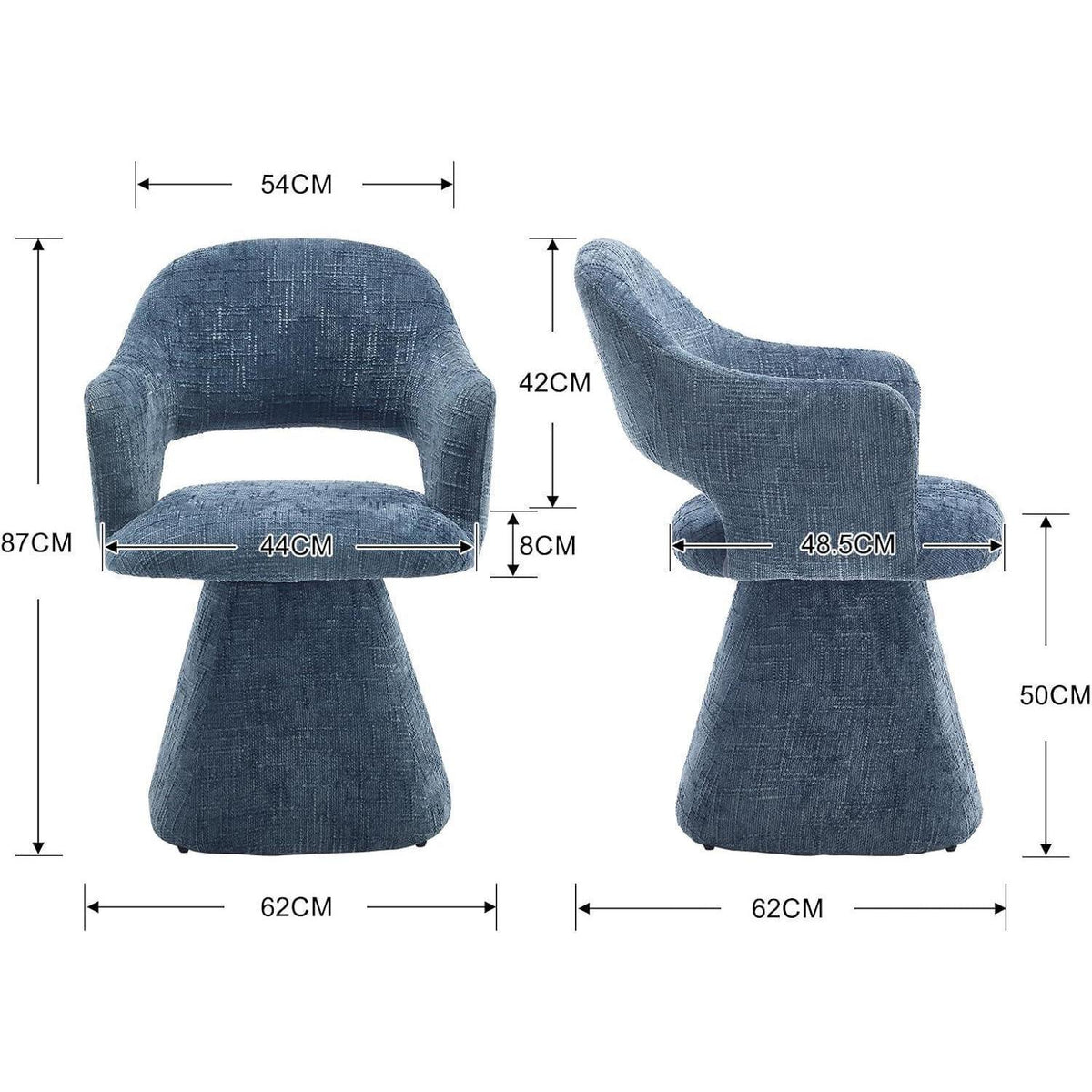 Drehbarer Esszimmerstuhl Set Blau, Polsterstuhl mit Armlehnen