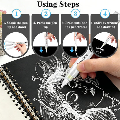 Weiße Acrylmarker Set | 8er Pack | Pinsel & Fineliner