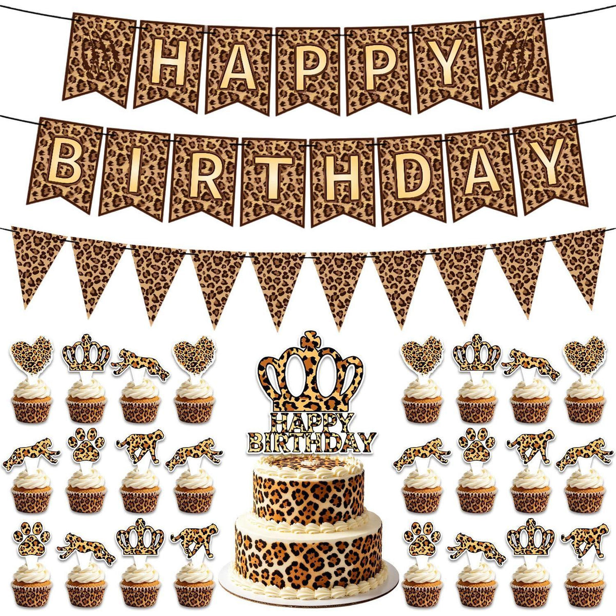 Leopard Geburtstag Deko Set mit Banner & Toppern
