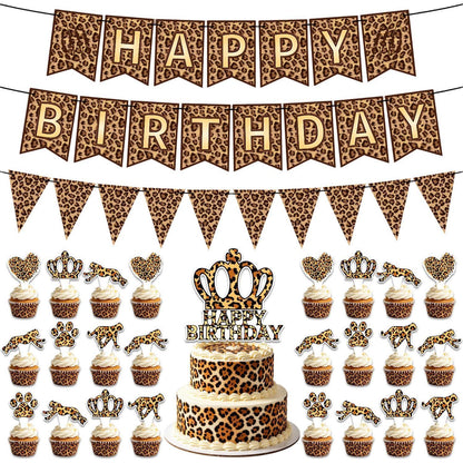 Leopard Geburtstag Deko Set mit Banner & Toppern