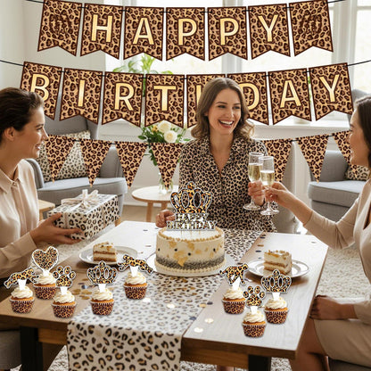 Leopard Geburtstag Deko Set mit Banner & Toppern