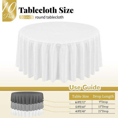 10x Runde Tischdecke weiß gestreift, 228cm – Waschbar & Wiederverwendbar