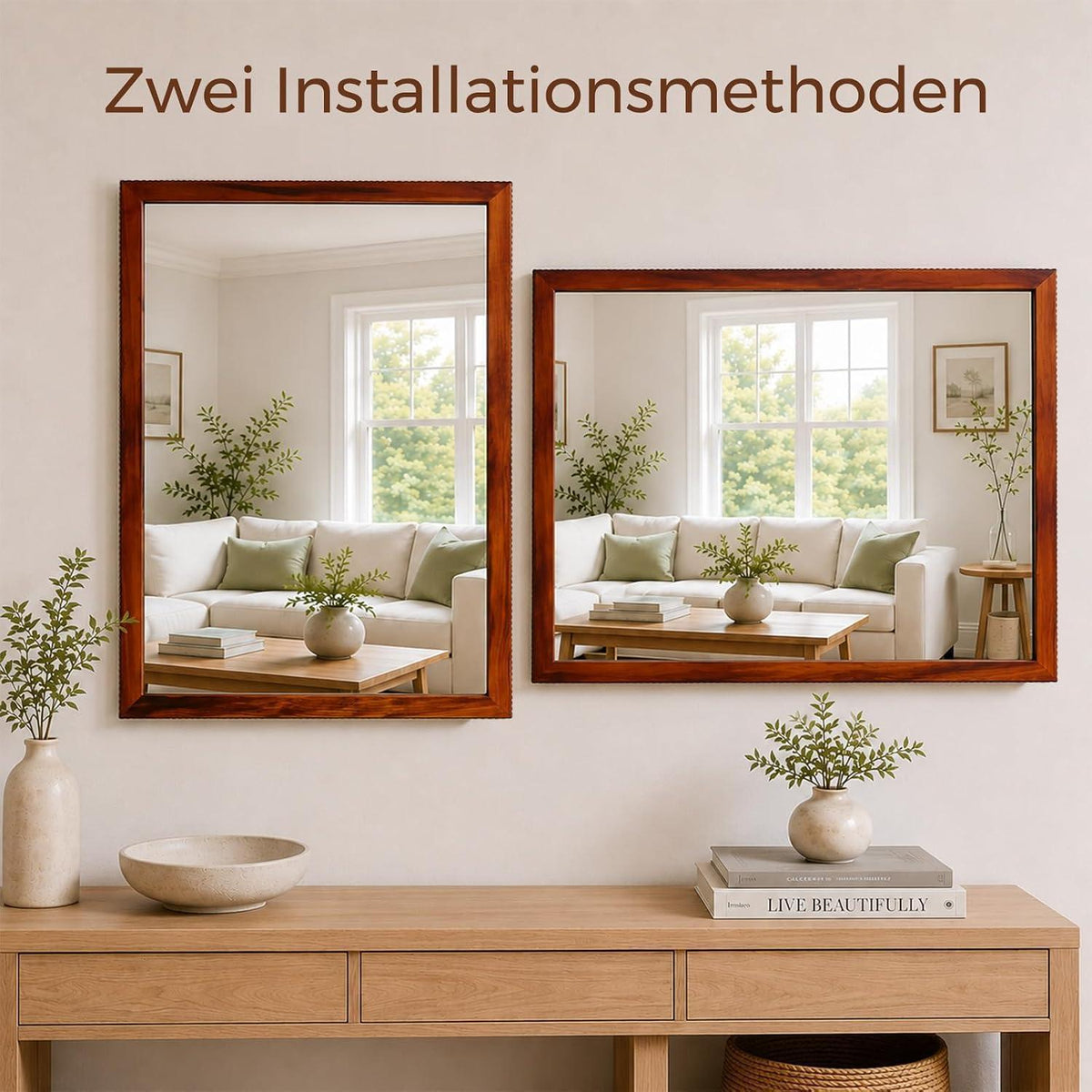 Rustikaler Wandspiegel Holzrahmen 61x81cm – Braun