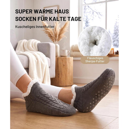 Kuschelsocken mit Stoppern für Damen und Herren, Größe 43-46, Grau
