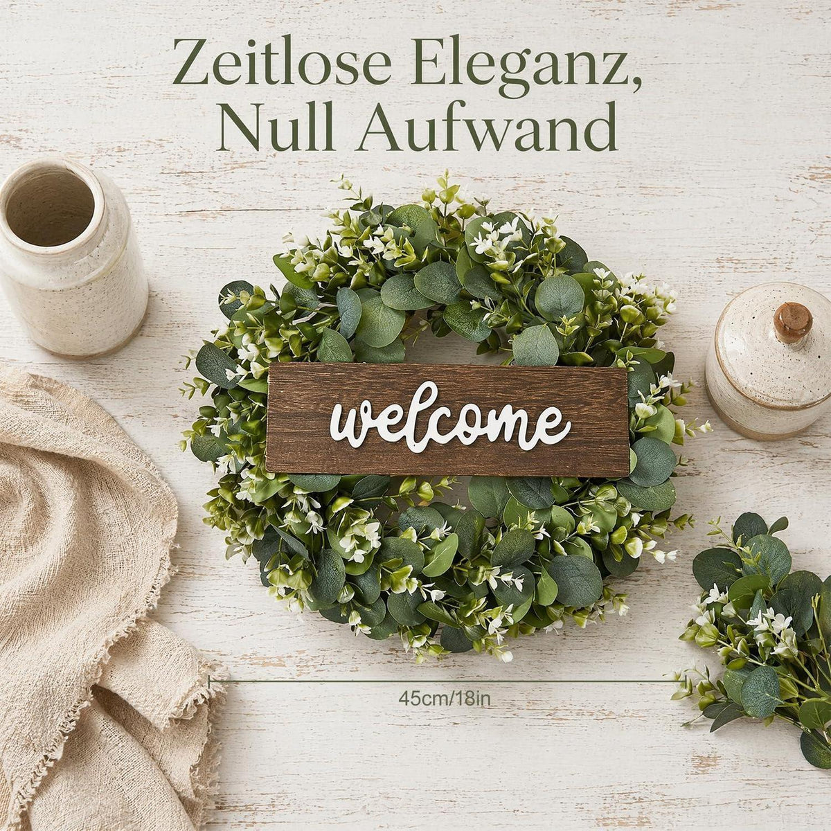 Eukalyptus Kranz mit "Willkommen" Schild | Ø45cm Frühling Deko