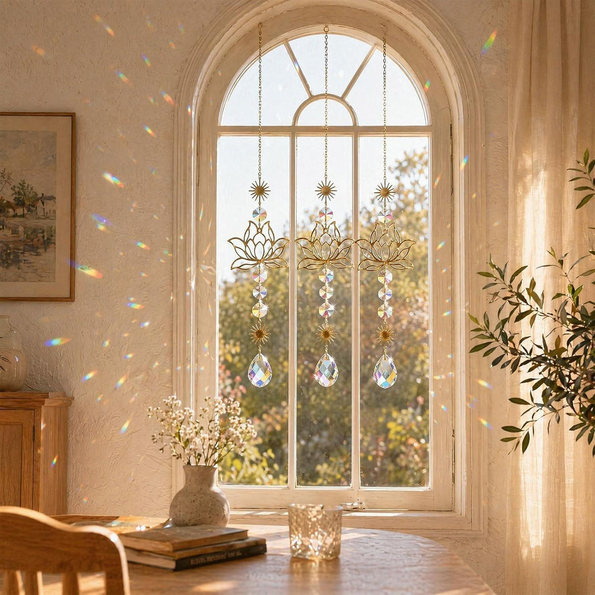 4x Lotusblume Suncatcher Kristall | Fensterdeko Lichtfänger Regenbogen