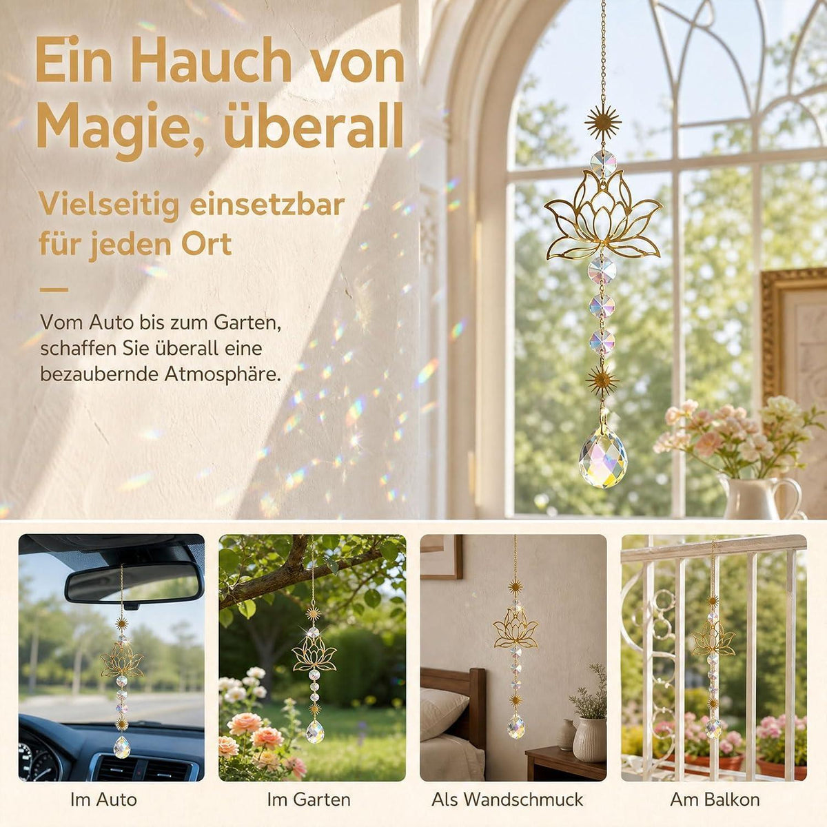 4x Lotusblume Suncatcher Kristall | Fensterdeko Lichtfänger Regenbogen