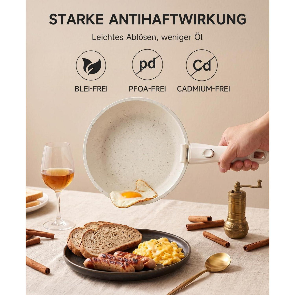 JEETEE Pfannenset Induktion 8-tlg. mit abnehmbarem Griff