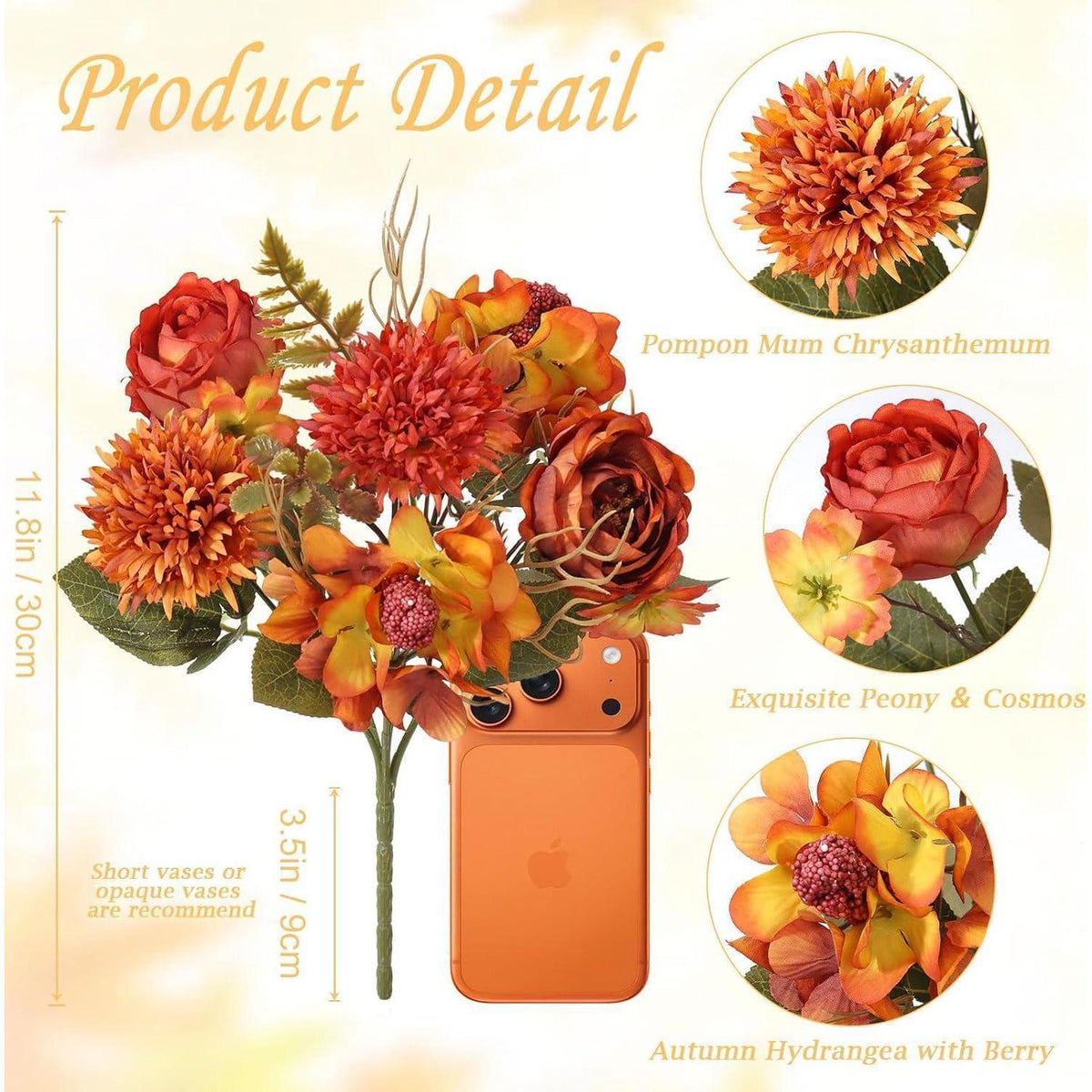Herbststrauß Kunstblumen Orange | Deko Blumen für Tisch & Heim